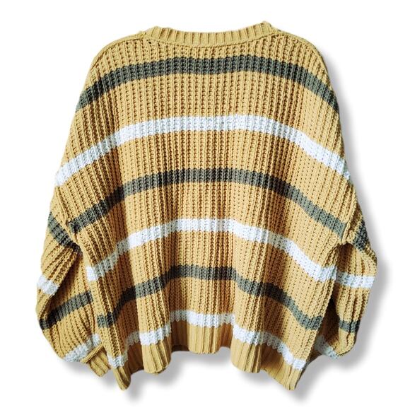 Pol Women Chunky Cozy Yellow Stripe Knit Sweater M Oversize Boxy Cabincore Fall - Picture 4 of 7